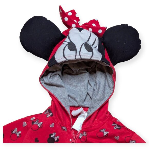 Disney Red Minnie Mouse Zip Front Jacket with Hood Ears Size 5 - Picture 2 of 9